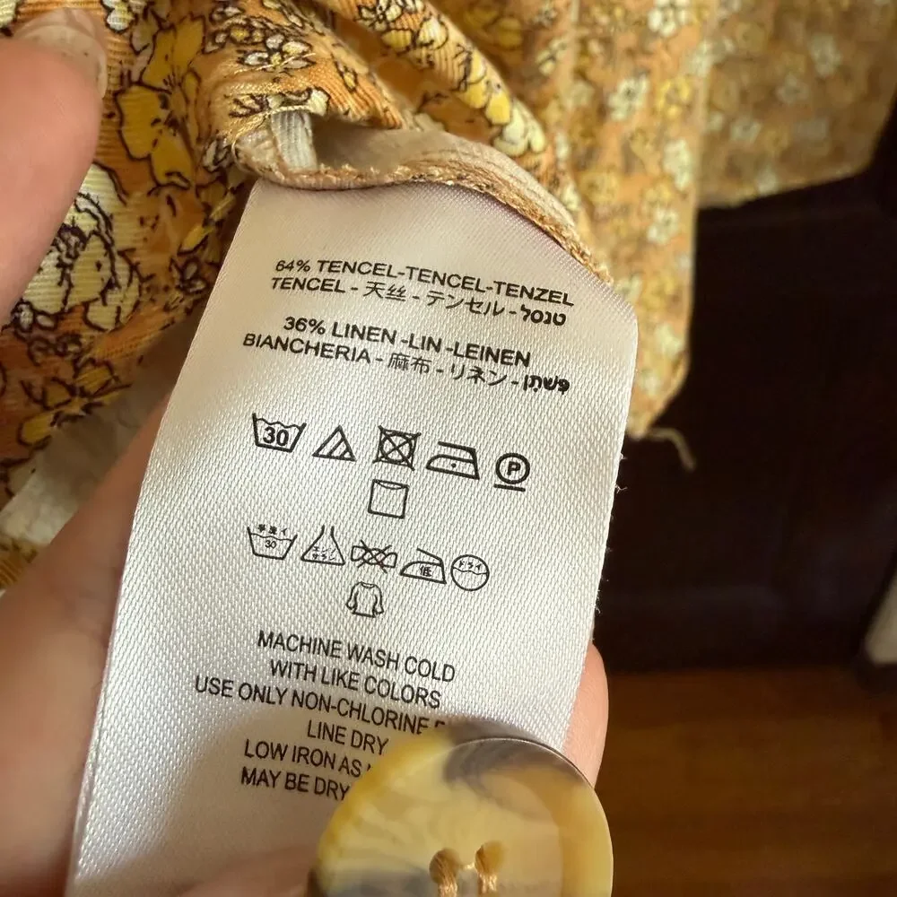 Free People Portobello Dress Mustard Yellow Linen Blend Twill Floral Dress | 4